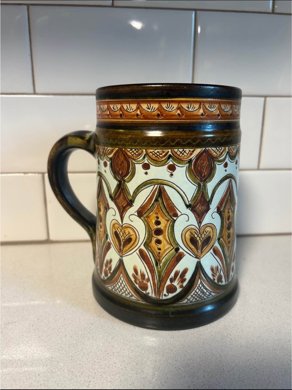 Hand-Painted Ceramic Mug in Brown and Cream